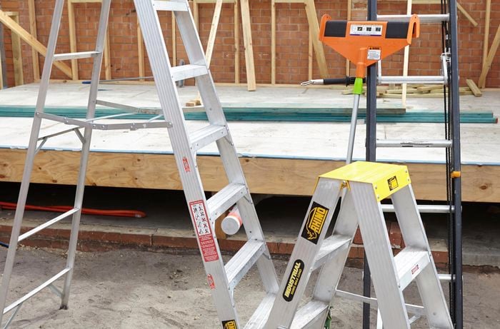Small and large step ladders, an extension ladder, a ladder's little helper and a ladder limb