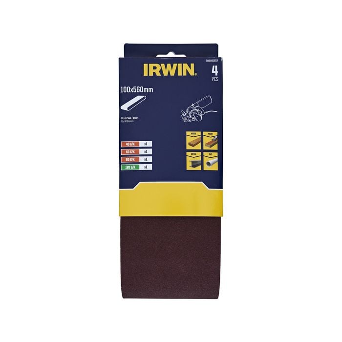 IRWIN 100 x 560mm Mixed Grit Sanding Belts - 4 Pack