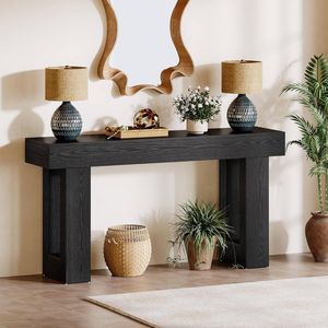 OAKORY 160cm Console Table Country Style Entryway Hallway Table Black