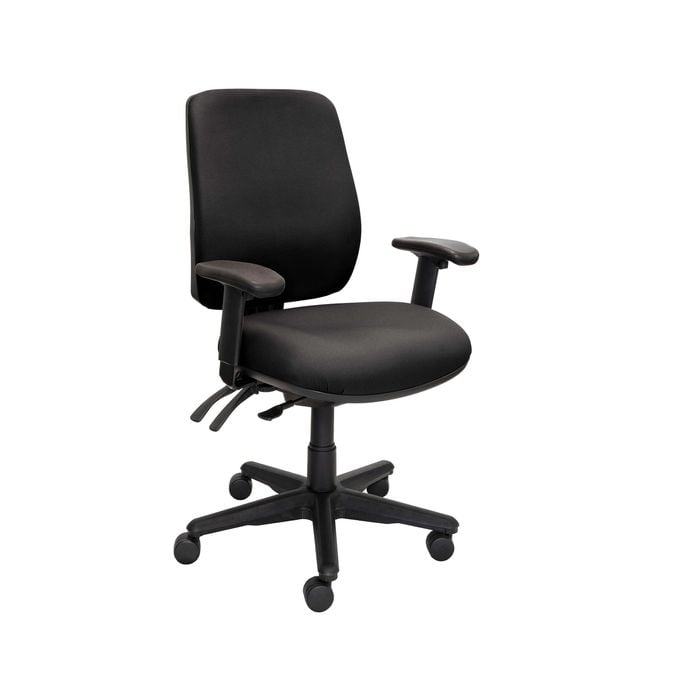 Buro Roma High Back Task Chair 3 Lever With Arms Black Fabric Seat And Back