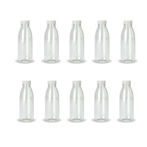 10x 300ml Pet Juice Bottles + Tamper Evident Caps - Empty Plastic Recyclable Clear