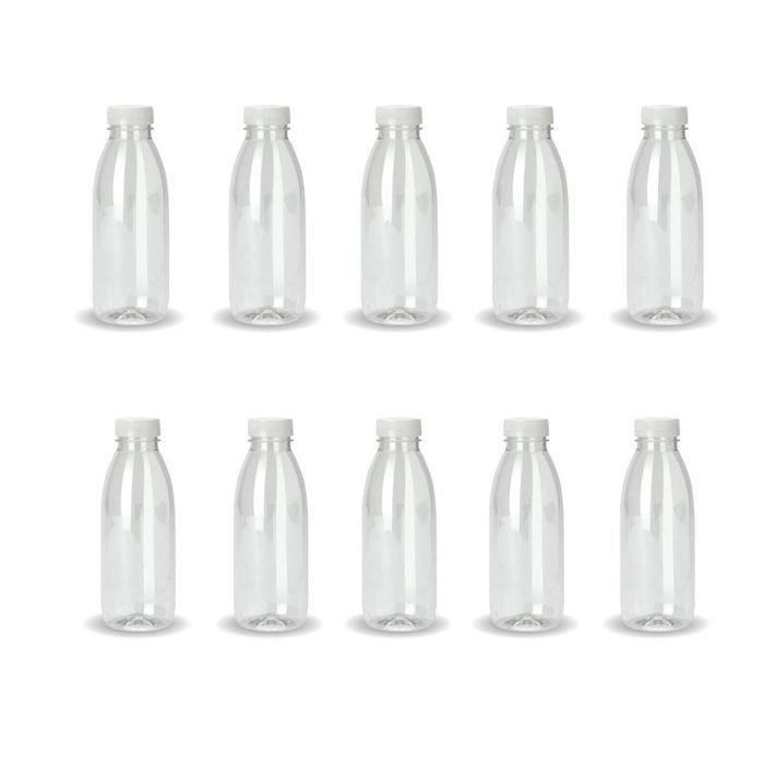 10x 300ml Pet Juice Bottles + Tamper Evident Caps - Empty Plastic Recyclable Clear