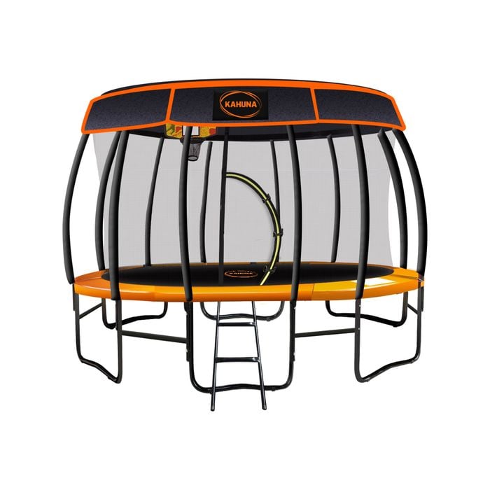 Kahuna Trampoline 12 Ft With Basket Ball Set And Roof Cover - Orange