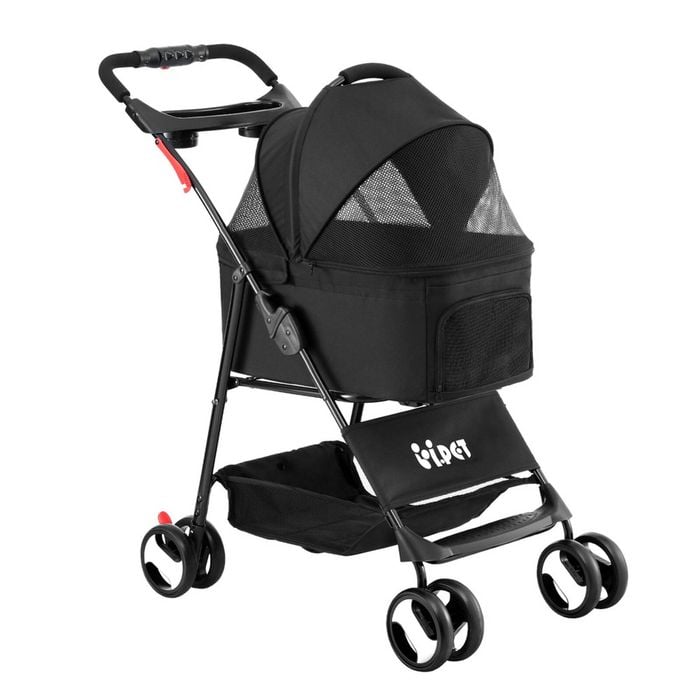 i.Pet Pet Stroller Dog Pram Cat Carrier Travel Large Pushchair Foldable 4 Wheels Black