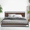 Single Metal Bed Frame With Wooden Headboard - Black Industrial Style Black Single