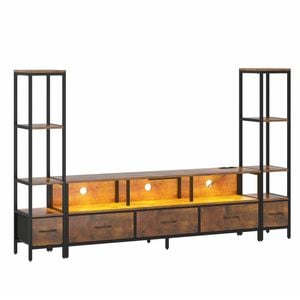 Advwin 197cm LED TV Unit Cabinet w/ Bookshelf Entertainment Center w/ Power Outlet & Drawers TV Stand Black