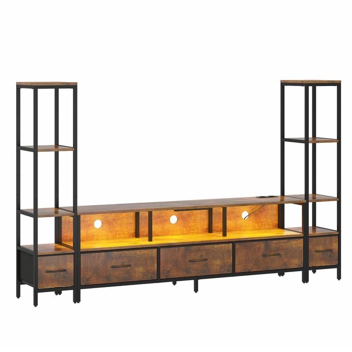 Advwin 197cm LED TV Unit Cabinet w/ Bookshelf Entertainment Center w/ Power Outlet & Drawers TV Stand Black