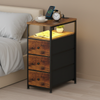 Ufurniture Narrow Side Table Bedside Table with 3 Drawers Night Stand Sofa End Table, Walnut and Black