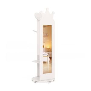 Costway 3-in-1 Armoire Rotating Mirror Jewelry Cabinet W/clothes Rack White