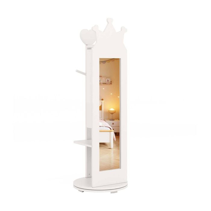 Costway 3-in-1 Armoire Rotating Mirror Jewelry Cabinet W/clothes Rack White