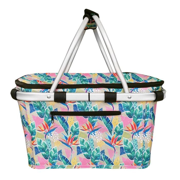 Sachi Insulated Lightweight Carry Basket W/ Lid 49x27x25cm Botantical