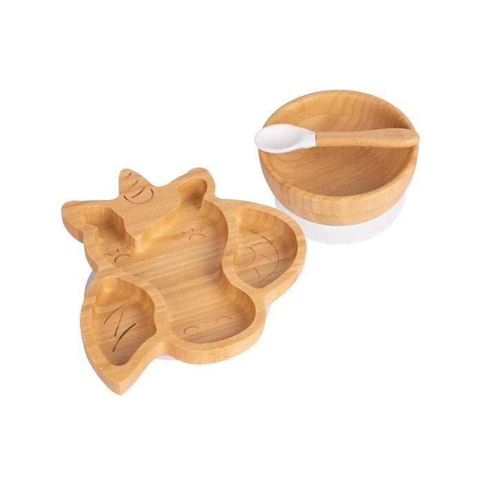 Tiny Dining Children's Bamboo Suction Unicorn Dinner Set Plate, Bowl, Spoon with Suction Cups