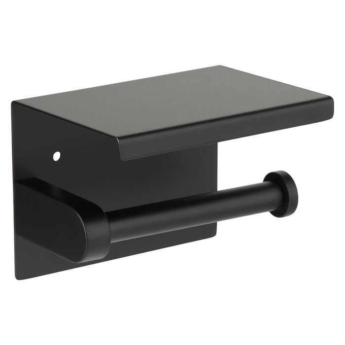 Metlam Australia Designer Black Single Toilet Roll Holder with Shelf