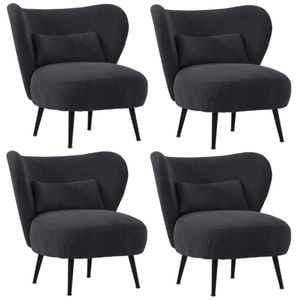 Oikiture 4x Armchair Lounge Chair with Lumbar Pillow Wingback Velvet Charcoal