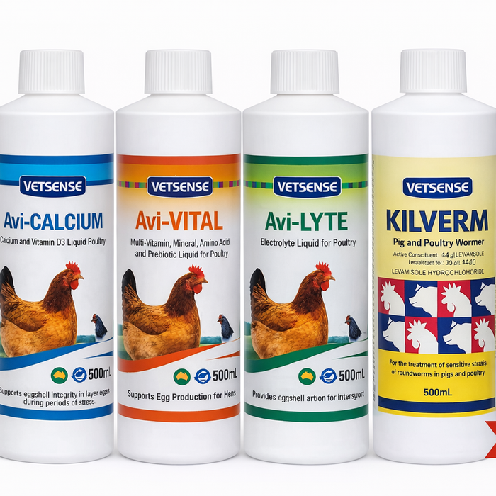 Vetsense Poultry Health Pack 4 X 500ml Avi Calcium Vital Lyte Kilverm Chicken