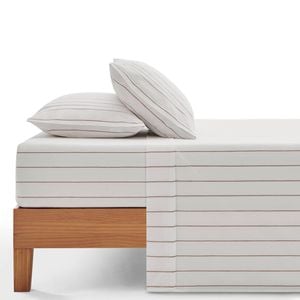 Dreamaker Rumi Washed Cotton Sheet Set White with Rust Stripe King Bed