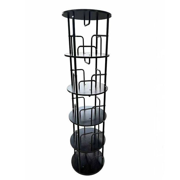 Foret 5-tier Rotating Bookshelf 360 Deg Display Rack Steel Wood Floor Shelf Black