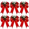 Catzon 6 Pcs Christmas Bows with Pine Cones Pine Needles for Xmas Tree Wreath Decor-Red