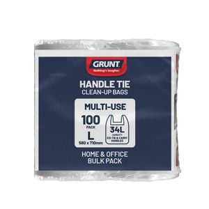 Grunt 34L Kitchen White Tie Top Rubbish Bags 100 Pack