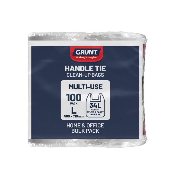 GRUNT 34L Kitchen White Tie Top Rubbish Bags - 100 Pack