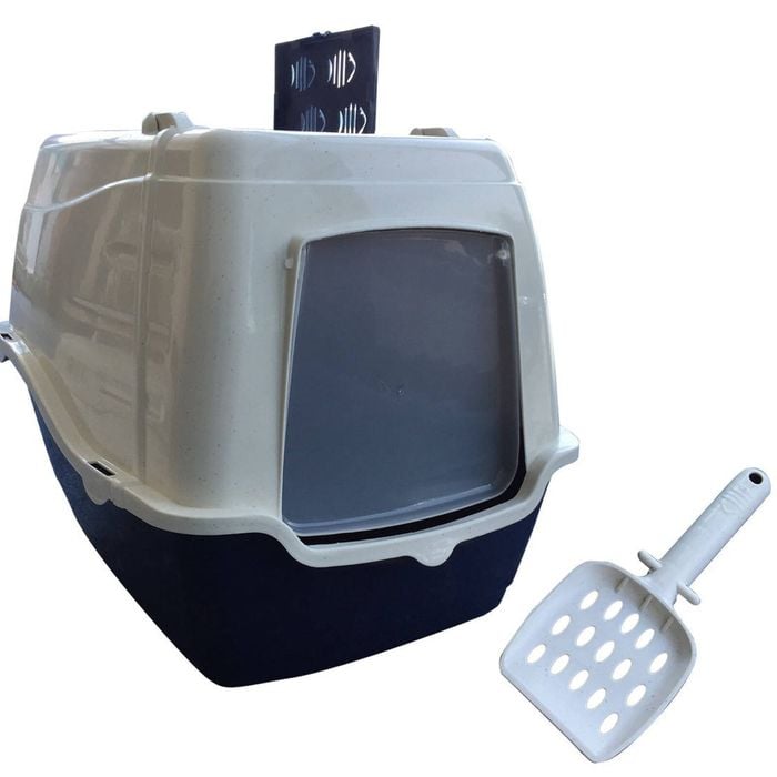 Salesbay Front Open Portable Hooded Cat Toilet Litter Box Tray House Scoop