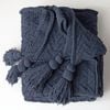CottonMore Acrylic Chenille Knitted Blanket Herringbone Tassel Throw Rug 130x160cm-Navy