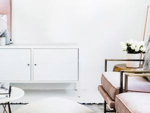 living room with freshly painted white walls