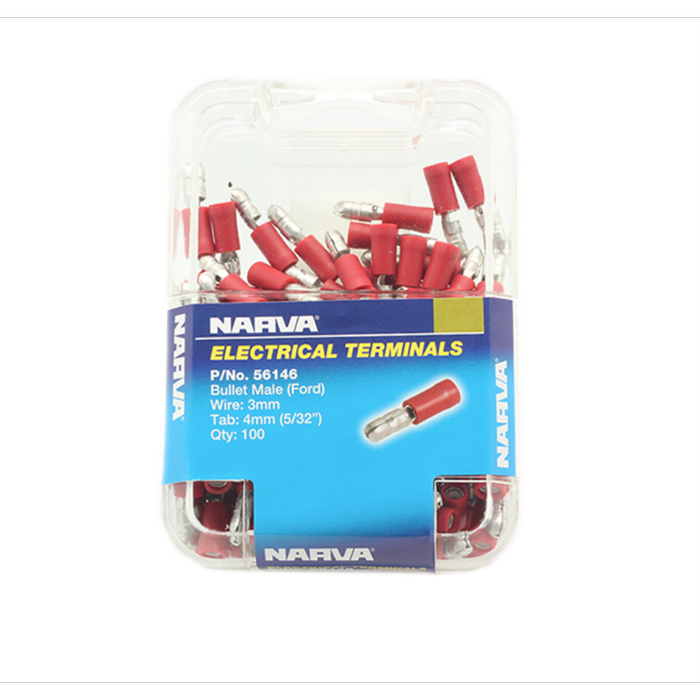 Narva 4mm Red Male Bullet Electrical Terminal - 100 Pack