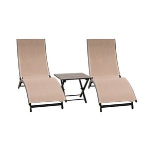 Vivere Coral Springs Phifer & Aluminum Outdoor Pool Lounger Set (3pc) - Macchiato