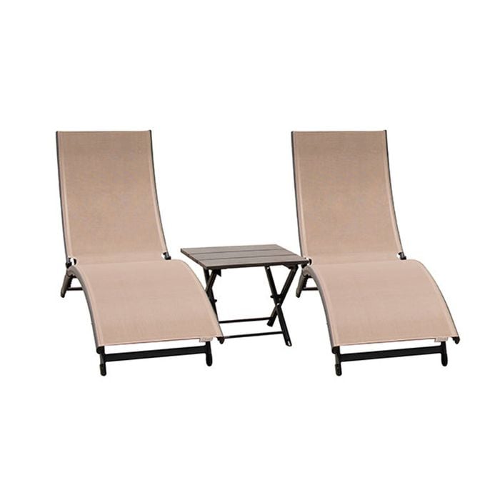 Vivere Coral Springs Phifer & Aluminum Outdoor Pool Lounger Set (3pc) - Macchiato