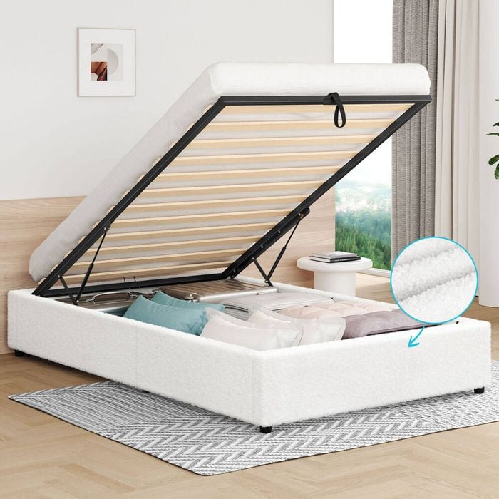 Alfordson Bed Frame Single Gas Lift Storage Base Boucle
