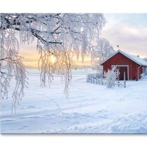 Winter View Of a Red Barn at Sunset   Print 100% Australian Made 150 x 100cm  (Stretched)
