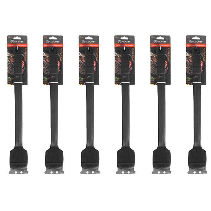 6PK Topchef Stainless Steel Barbeque Wire Brush Cleaning Tool 43cm Black