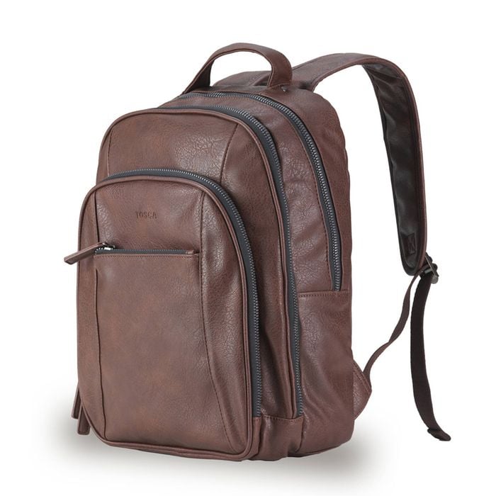 Tosca Vegan Leather Backpack Mens Travel Bag - Chocolate