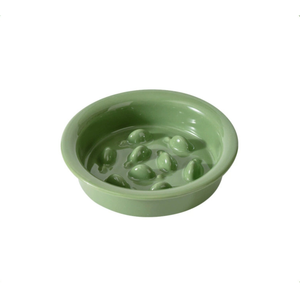 Little Fish Ceramic Slow Feeder Bowl for Cats & Small Dogs/Vintage Green
