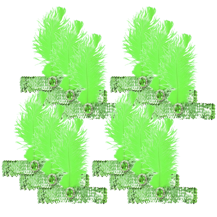 12x 1920s FLAPPER HEADBAND Headpiece Feather Sequin Charleston Gatsby Party BULK Green