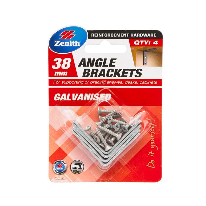 Zenith 38mm Galvanised Angle Bracket - 4 Pack