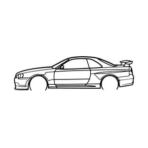 Ignite Laser Nissan R34 Skyline Silhouette Metal Wall Art Rustic Metal 47inch/120cm