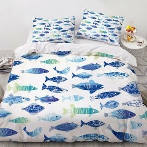 3D Blue Fish 351 Bed Pillowcases Quilt Queen Size
