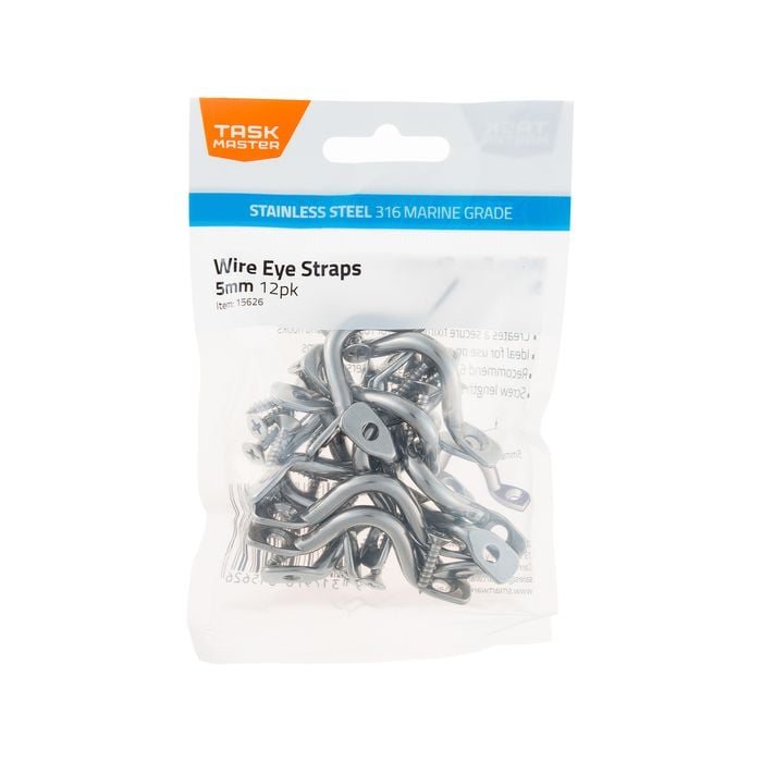 Taskmaster 5mm 316 Stainless Steel Wire Eye Strap - 12 Pack