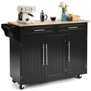 Costway Large Kitchen Island Trolley w/ Towel Rack Black