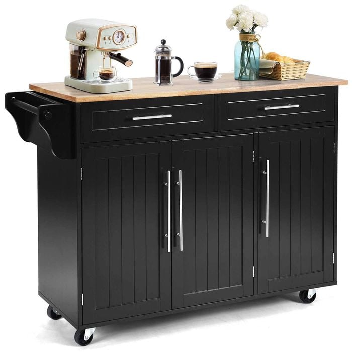 Costway Large Kitchen Island Trolley w/ Towel Rack Black