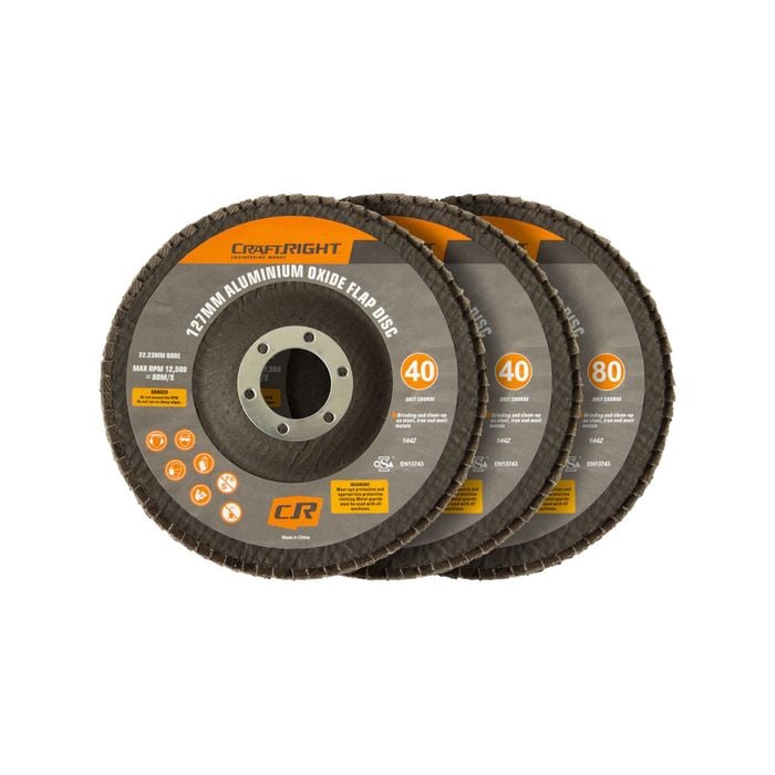Craftright 127mm Aluminium Oxide Flap Discs - 3 Pack