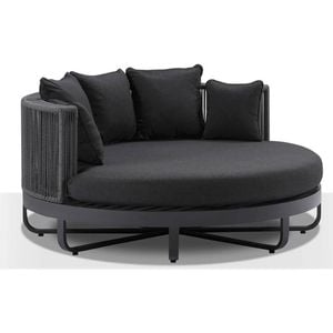 Cannes Outdoor Round Aluminium And Rope Daybed Sun Lounge Charcoal & Carbon Grey Rope/denim Cushions