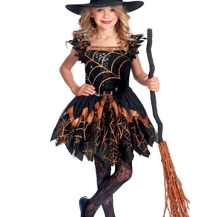 Spooky Orange Spider Witch Girls Halloween Costume - 3-4