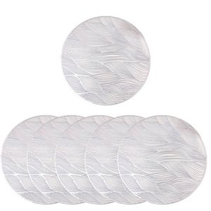 Catzon 6 Pcs Placemats Round Meteor Pvc Hollowed-out-silver