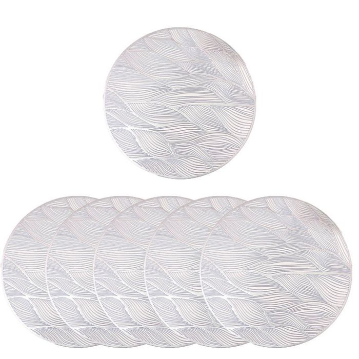 Catzon 6 Pcs Placemats Round Meteor Pvc Hollowed-out-silver
