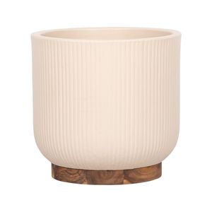 250 x 250mm Large Cream Round Linear Ceramic Pot