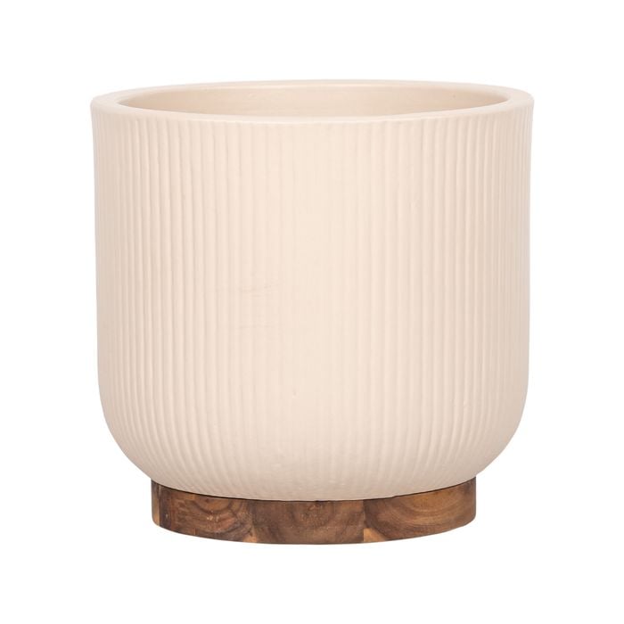250 x 250mm Large Cream Round Linear Ceramic Pot