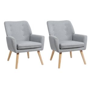 Oikiture 2x Armchair Lounge Chair Linen Accent Armchairs Tub Chairs Sofa Grey